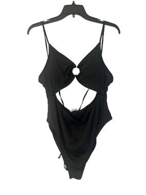refuge Black One-Piece Cutout Swimsuit with O-Ring Detail